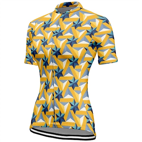 Damen Radtrikot Geometrisch Kurzarm Fahhrad T-Shirt Oberteil mit 3 Gesäßtaschen Mountainbike MTB Straßenradsport Schnelltrocknend Frontreißverschluss Feuchtigkeitsableitend Sport Gelb Purpur Grün Image