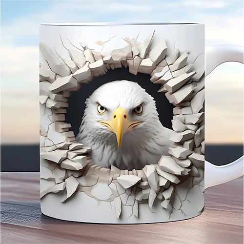 Vogel-Kaffeetasse, 3D-Illusion, Kaffeebecher, Tier-Geschenktasse, Reisebecher, lustige Trinktasse, Schreibtisch-Dekoration, 325 ml Keramiktasse, Teetasse, Geburtstags- und Weihnachtsgeschenke für Image
