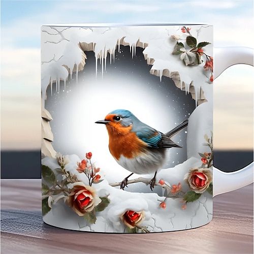 Vogel-Kaffeetasse, 3D-Illusion, Kaffeebecher, Tier-Geschenktasse, Reisebecher, lustige Trinktasse, Schreibtisch-Dekoration, 325 ml Keramiktasse, Teetasse, Geburtstags- und Weihnachtsgeschenke für Image