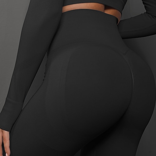 Damen Yogahose Nahtlos Po-Lifting Bauchkontrolle Hohe Taille Fitnesstraining Laufen Fitness Leggings Unterteile Einfarbig Schwarz Himmelblau Dunkelgrün Spandex Herbst Sport Sportkleidung Hohe Image