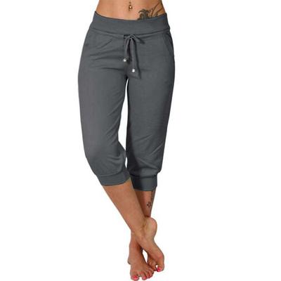 Women's Yoga Pants Drawstring Cropped with Pockets Tummy Control High Waist Gym Workout Running Fitness Capri Pants Bottoms Dark Grey Navy Apricot Cotton Linen Fall Sports Activewear High Elasticity