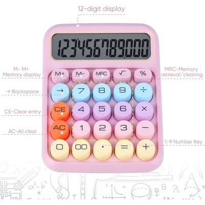 Mechanical Calculator 12 Digits Large LCD Display, Desk Calculator Big Buttons Easy to Press, Colorful Candy Calculators, Automa