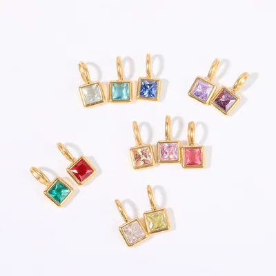New ins Stainless Steel Colorful 12 Birthday Stone Pendant DIY Accessories For Women Vintage