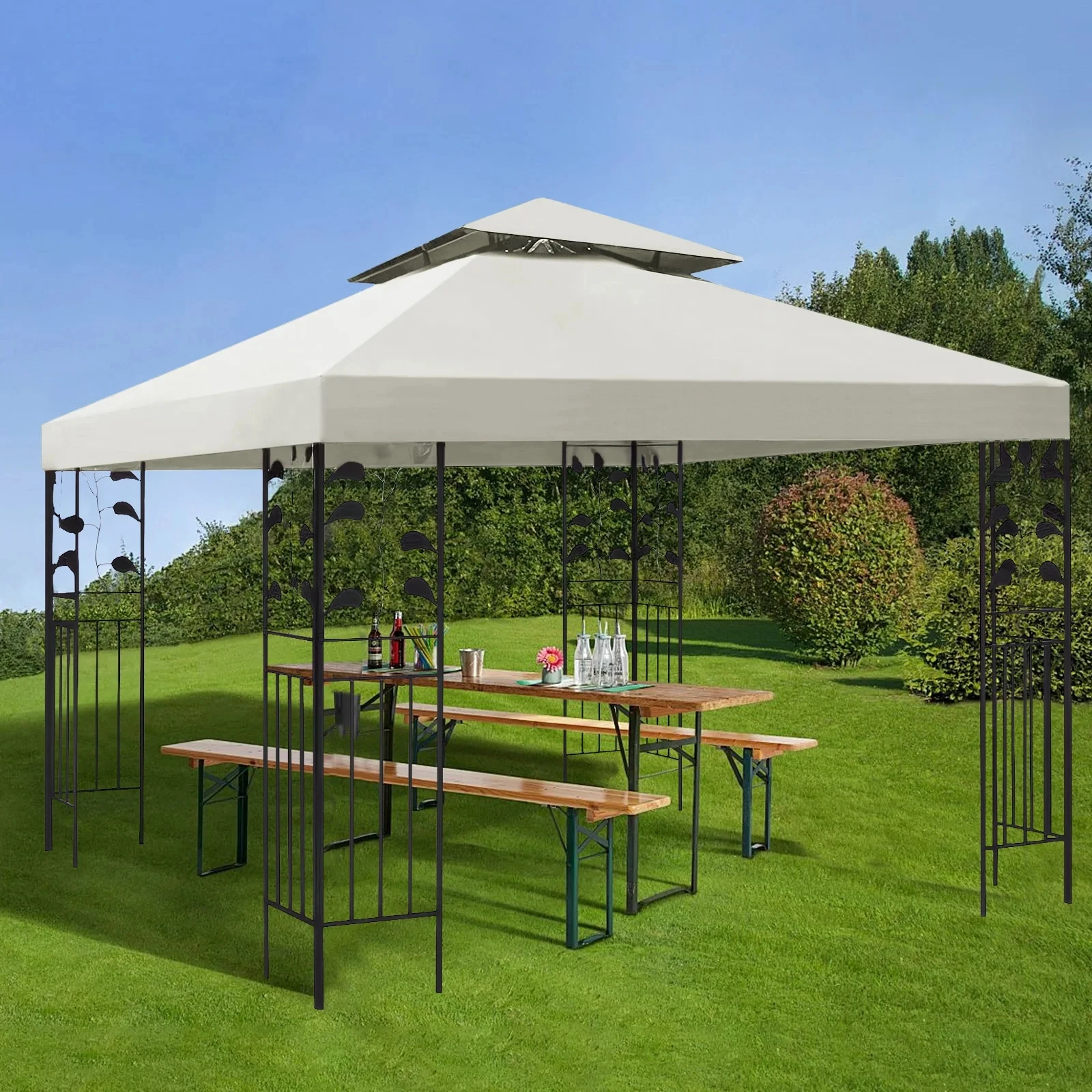 3x3m Outdoor Garten Sonnenschirm Stoff Pavillon Markise 118 "x 118" Baldachin Ersatz Pergolen Stoff für Outdoor Garten Baldachin Sonnenschutz Image
