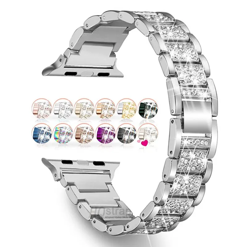 Diamant Bling Armband für Apple Uhren armband 40mm 45mm 44mm 41mm 42mm 38mm Metall gürtel für iwatch Serie 8 7 se 6 5 4 Damen Armband Image