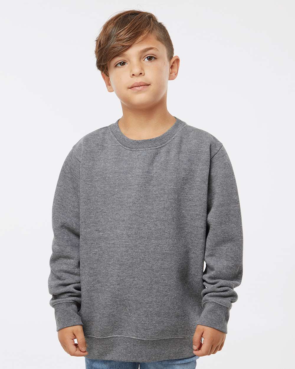 LAT L2225 Youth Fleece Sweatshirt in Granite Heather size Medium | Cotton/Polyester Blend 2225LA, 2225