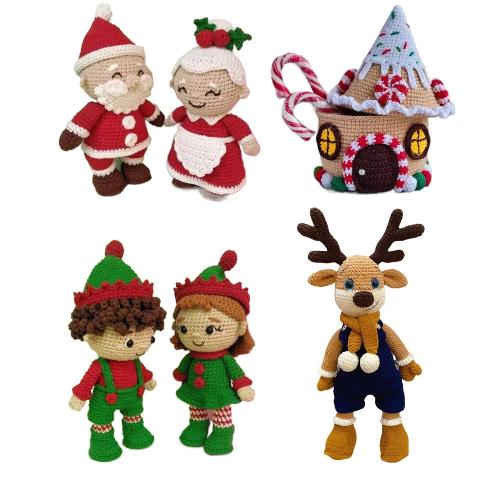 Kits de noël au Crochet, père noël, Couple, cerf elfe, bricolage, tricot, poupée amigurumis, kits d'artisanat XMS