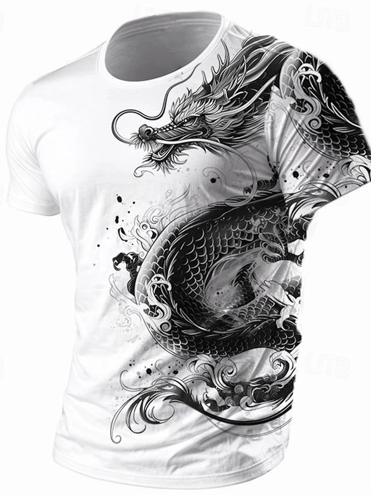 T-shirt da uomo con stampa drago 3D T-shirt da strada da uomo casual quotidiana estiva T-shirt da uomo di moda urbana a maniche corte per sport all'aria aperta
