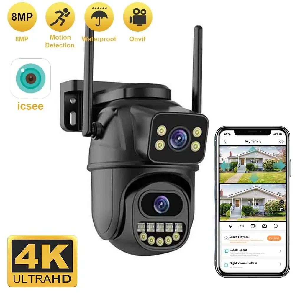 4K 8MP WiFi Überwachungskamera Dual Lens 4X Digital Zoom AI Human Detect ONVIF Outdoor Security PTZ IP Kameras Image