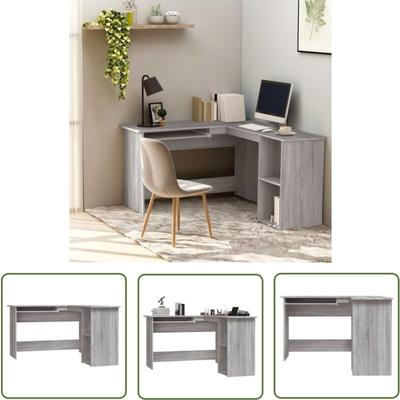 The Living Store - Eckschreibtisch Grau Sonoma 120x140x75 cm Holzwerkstoff - Eck Schreibtisch Image