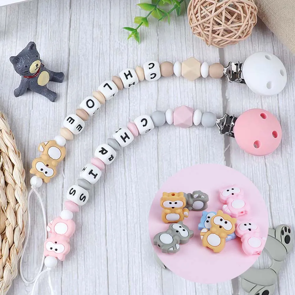 TYRY.HU mignon raton laveur bricolage Silicone bébé attache-sucette nom personnalisé coloré sucette chaîne dentition perles décoratives