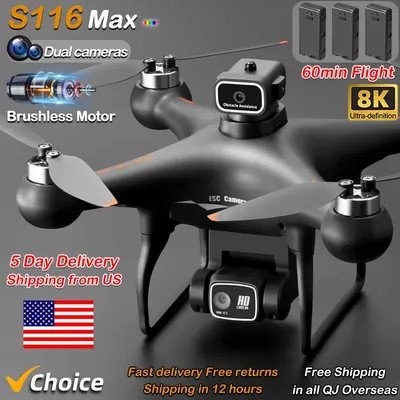 S116 MAX Drone Professional with 3 Batteries 8K Dual Camera Optical Flow Brushless 360° Obstacle