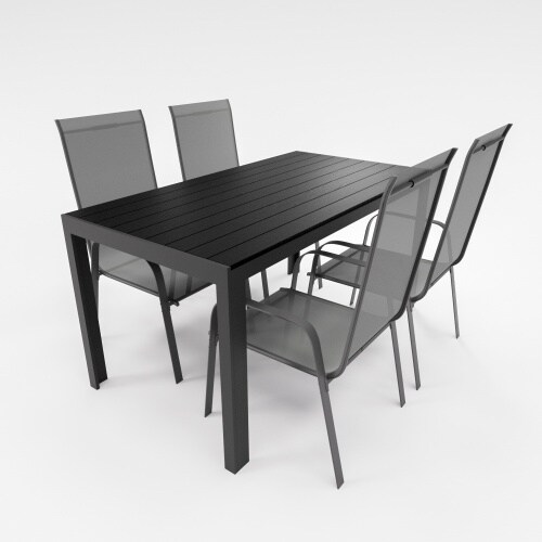 Lex Gartenmöbel Set Alu Tisch 5-tlg. 4x Stapelsessel Essgruppe Gartenset Sitzgruppe anthrazit : Anthrazit Image