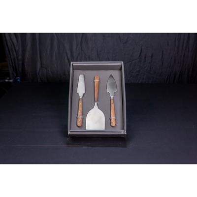 3pc Cheese Knife Set w/ Wood Handles in Giftbox - Silver & Wood