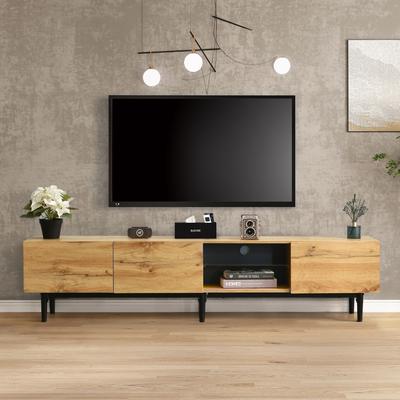 Modern TV with 4 Cabinets& Open Shelves, Color-matching Media Console Table for TVs up to 80'' with LED Light