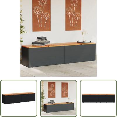 The Living Store Gartentruhe Schwarz 220x50x54 cm Poly Rattan Akazienholz - Gartentruhe - Sitzbank Image