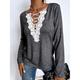 Top in pizzo elegante da donna camicetta di pizzo top eleganti top semplici in tinta unita top regolari a maniche lunghe scollo a V patchwork in pizzo vestibilità ampia top romantici da indossare