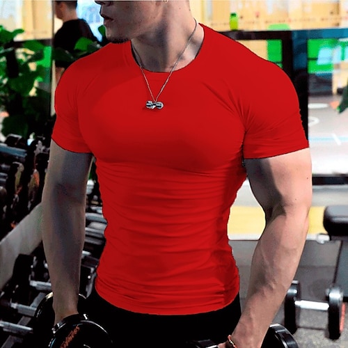 Herren Einfarbig Fitnessshirt Laufshirt Kurzarm T-Shirt Sportlich Athleisure Sommer Schnelltrocknend Weich Schweißableitend Atmungsaktiv Joggen Training Bodybuilding Sportbekleidung Sportkleidung Image