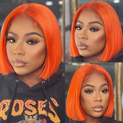 Remy Menschenhaar 13x6 Verschluss 13x4 Spitzenfront 4x4 Spitzenfront Perücke Bob Bubikopf Kurzer Bob Seitenteil Brasilianisches Haar Glatt Rosa Rot Blau Lila Perücke 130% 150% 180% Haardichte mit Image