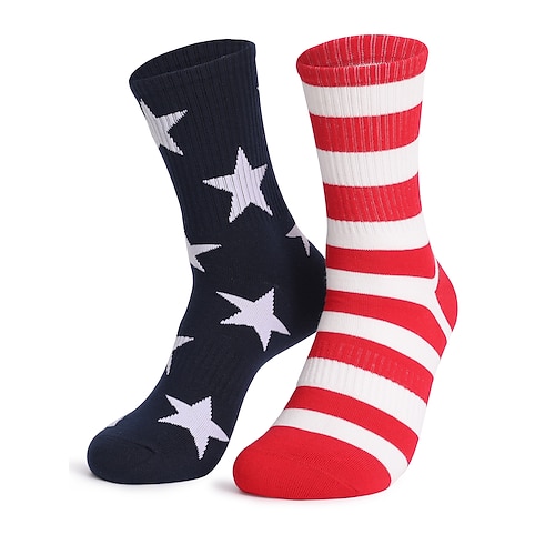 Herren 1 Paar Socken Laufsport Socken Freizeitsocken Lange Socken Schwarz Weiß Farbe Amerikanische US-Flagge Sport Natur Täglich Urlaub Grundlegend Mittel Frühling Herbst Modisch Brautkleider Image