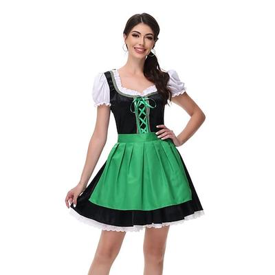 Karneval Oktoberfestbier Kostüm Kleid Dirndl Trachtenkleider Dienstmädchen Deutsch München Wiesn Damen Stoff im traditionellen Stil Kleid Schürze Image