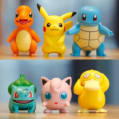 6PCS Pokemon Action Figure Toys Pikachu Psyduck Squirtle Jigglypuff Miniature Model Collection Props