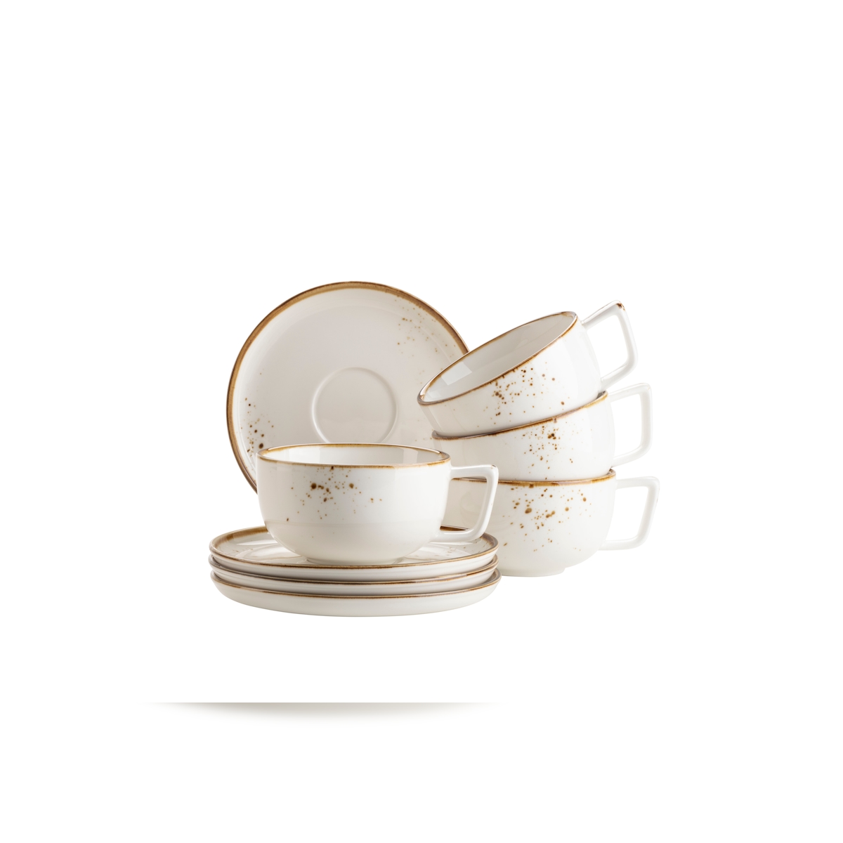 MÄSER Kaffeetassen mit Untertassen, 8-tlg. braun, postsicher Set, PINTAR Brauner Rand, 935201 Image
