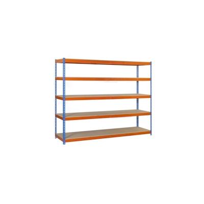 PROREGAL Schwerlastregal WOOD BEAST FIVE | HxBxT 300x120x75cm | 5 Ebenen | Fachlast 600kg | Blau-Orange | Weitspannregal Werkstattregal Lagerregal Image