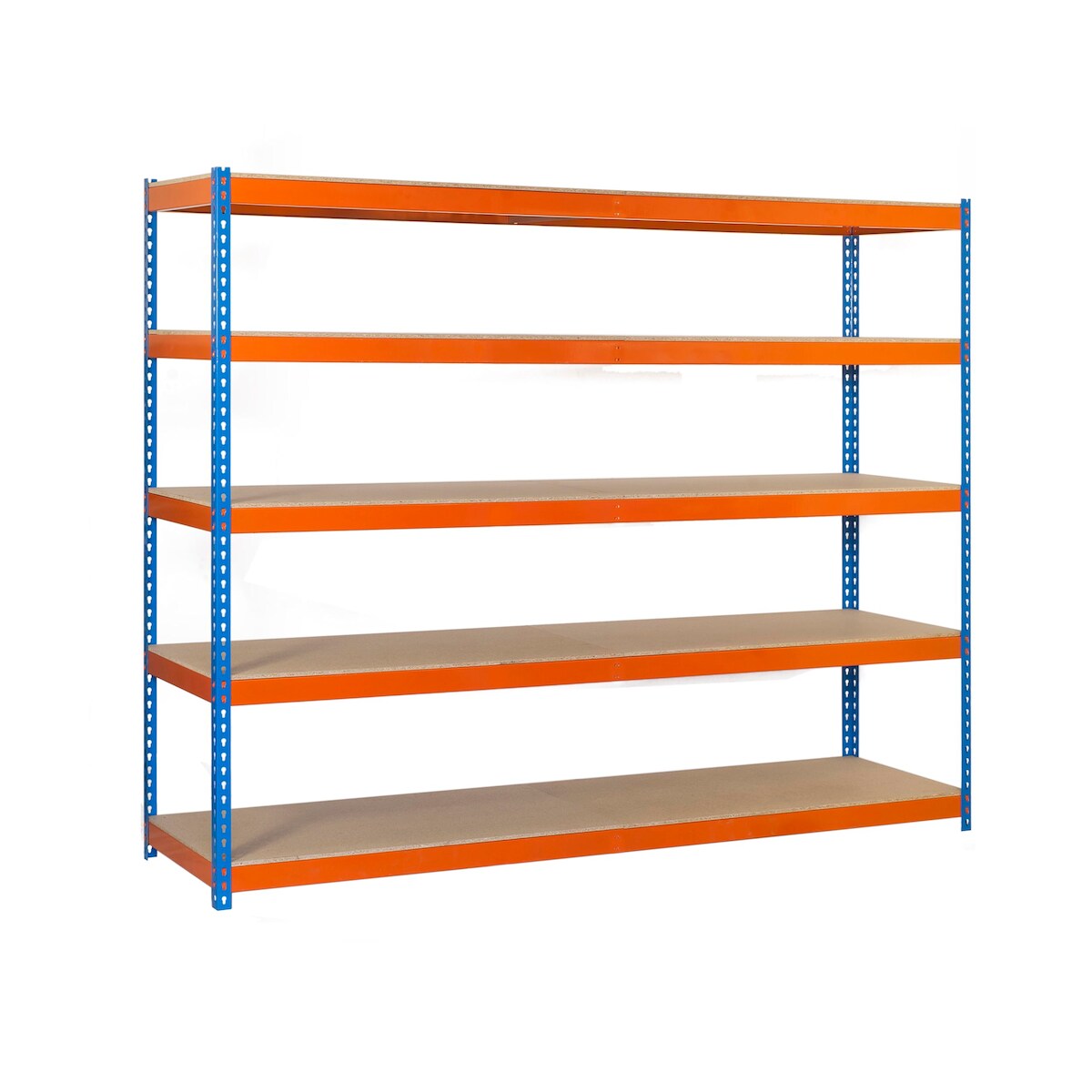 PROREGAL Schwerlastregal WOOD BEAST FIVE | HxBxT 300x120x60cm | 5 Ebenen | Fachlast 600kg | Blau-Orange | Weitspannregal Werkstattregal Lagerregal Image