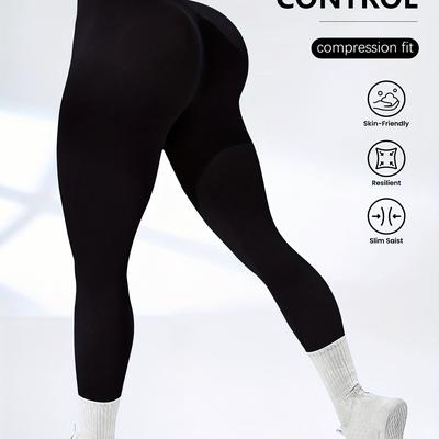 "TEMU Seamless High-waist Tummy Control Yoga Pants - Stretchy, Breathable & Sports Leggings For Adults, Orange With "begin" Motivational Design, Fitness & Active Lifestyl" Image
