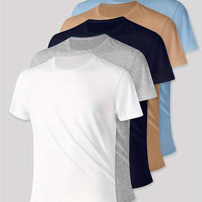 TEMU Solid Color Large T-shirt 5pcs Set, Footwear, And Jewelry>men'>large Men's Clothing>large Men's Clothing Tops, T-shirts, Shirts>large Men's Clothing T-shirts Image