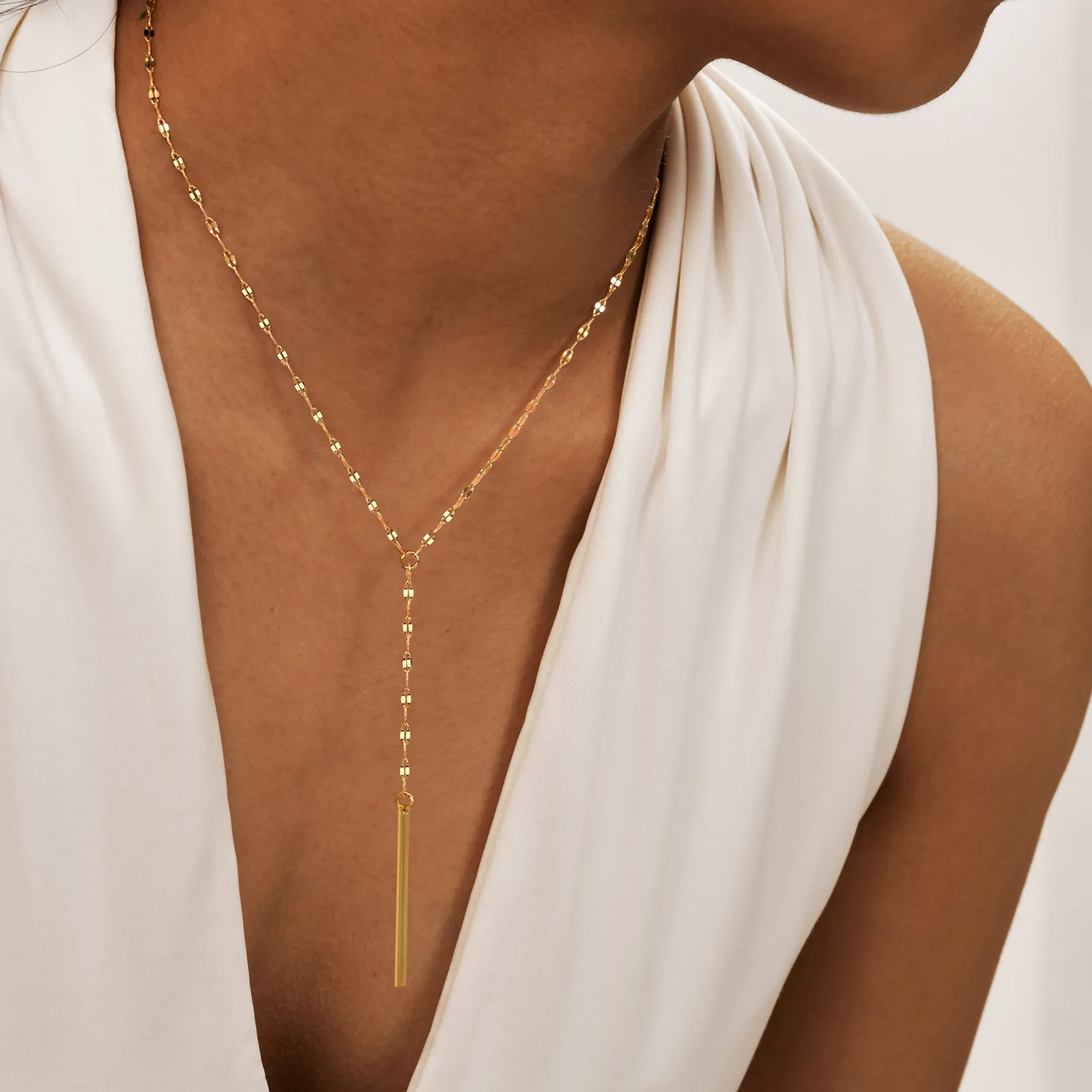 Collana Drop Y Lariat con ciondolo a barra, catena lunga in acciaio inossidabile, collane da donna alla moda