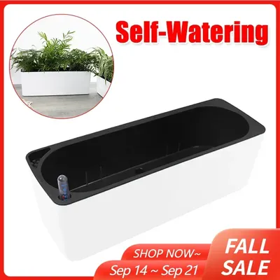 Rectangular Self Watering Planter Flower Pot with Water Level Indicator Large Bonsai Planting Container for Home Garden Office