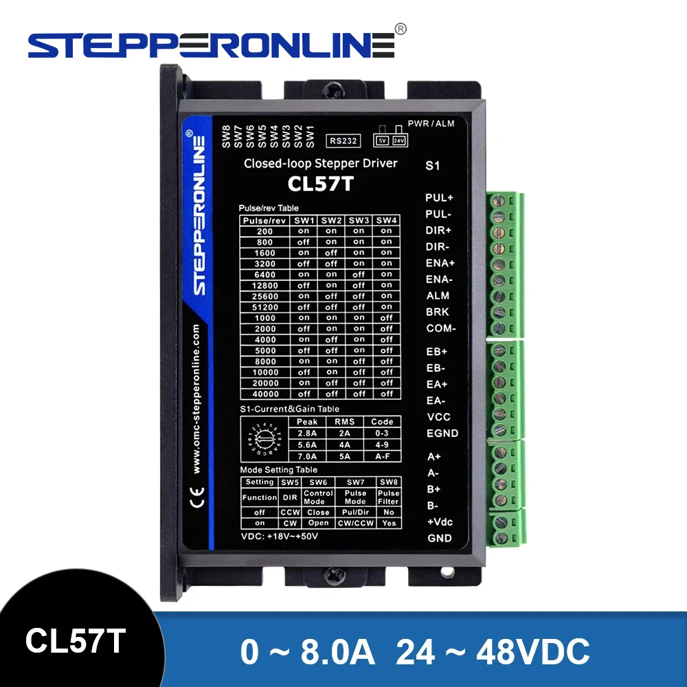 STEPPERONLINE CL57T Driver passo-passo ad anello chiuso bifase 0-8.0A 24-48VDC per motore passo-passo Nema 17 Nema 23 Nema 24
