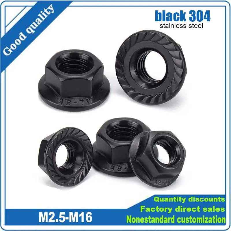 1/20 Pz M2.5 M3 M4 M5 M6 M8 Da M10 a M16 DIN6923 Nero 304 In Acciaio Inox Esagonale Testa Esagonale Seghettato Spinlock Flangia Dado Dado Noce di Bloccaggio
