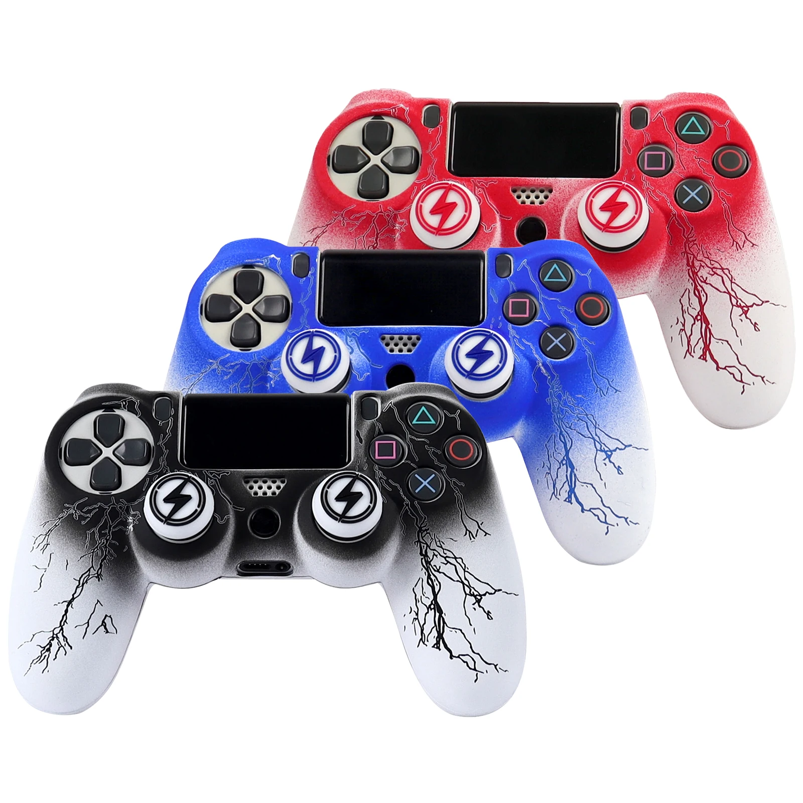 Laser Carving Soft Silicone Control Cover For Playstation 4 Controller PS4 Gamepad Skin with Joystick Grip Caps