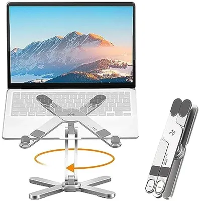 Laptop Stand with 360 Rotating Base, Computer Notebook Laptop Riser Metal Holder for Desk