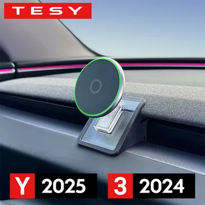 For Tesla Model Y Juniper Launch 2025 Model 3 Highland 2024 Phone Holder Mount Magnetic iPhone Wireless Charger 15W