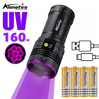 160W High Power UV Flashlight Blacklight Cat Dog Urine Stain Tinea Ore Money Scorpion Marker Powerful Rechargeable UV Torch lamp