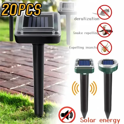 20pcs Solar Pest Repeller Ultrasonic Animal Repeller Mole Repellent Garden Gopher Vole Rodent Chaser Deterrent Pest Control Tool