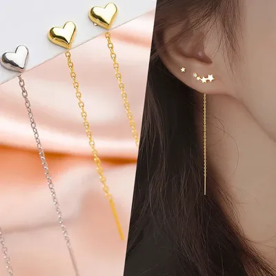 Exquisite Drop Ear Line Long Tassel Thread Chain Star Heart Beads Pendants Drop Earring women's