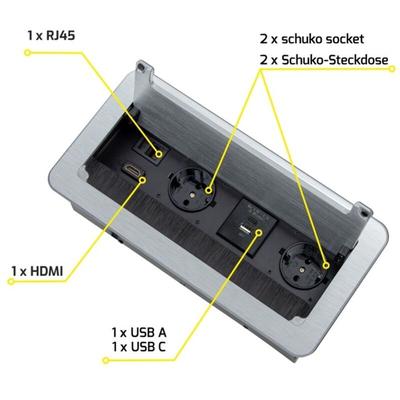 Einbausteckdose usb a & c, Tischsteckdose versenkbar, RJ45, hdmi Image