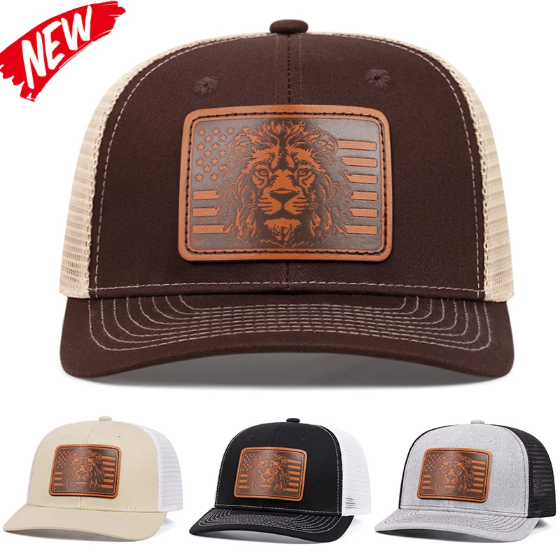 NEUE Löwe Leder Mesh Hut Mode Ente Zunge Hut Einstellbare Sonnenschirm Lkw Cowboy Hut männer Hip Hop Baseball Hut Lkw caps Image
