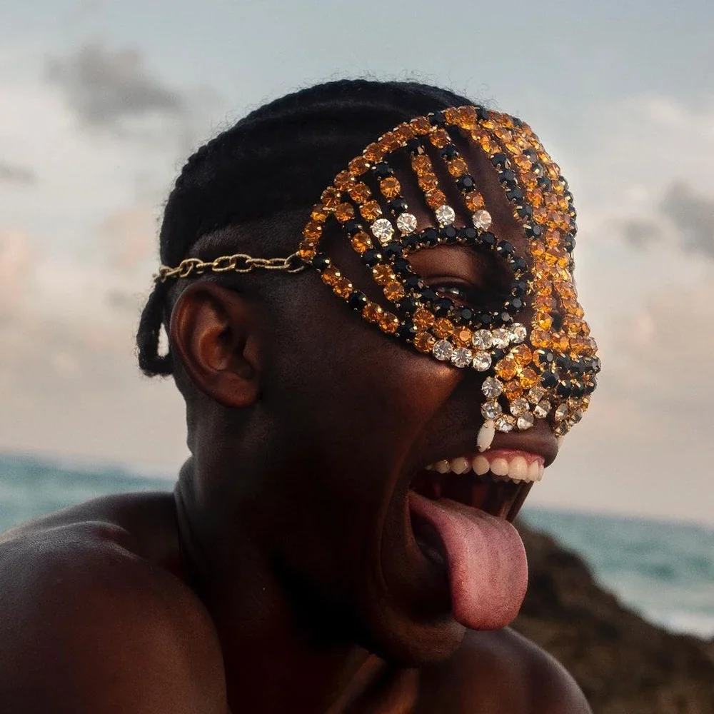 Sexy Gepard Gelb Strass Maske Schleier Männer Maskerade Zubehör Halloween Kostüm Rave Kristall Gesicht Schmuck Kette für Frauen Image