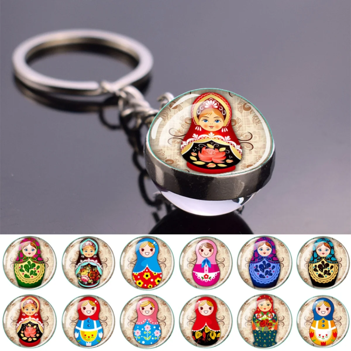 Russische Puppe Schlüssel bund Mat roschka Puppe Ball Charm Anhänger doppelseitige handgemachte Schlüssel ring Geschenk Drops hipping Image