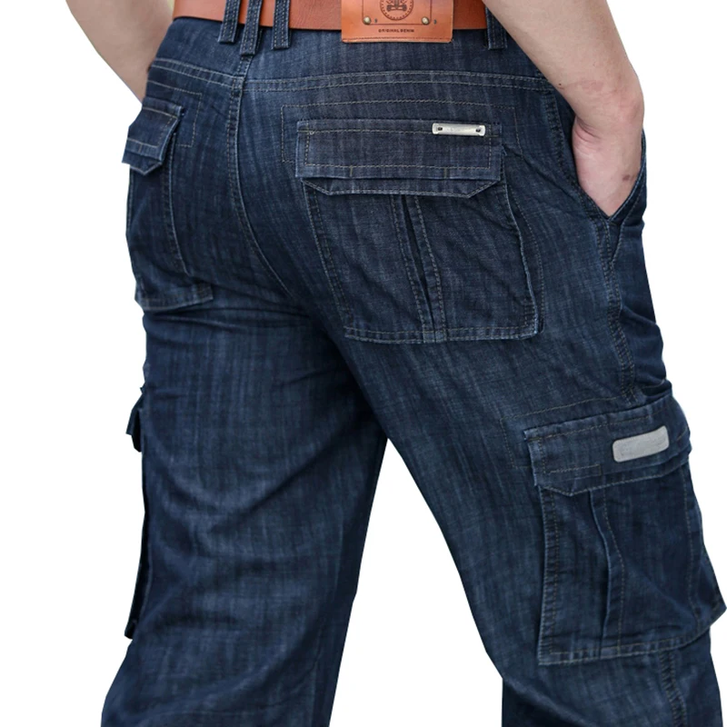 Herren-Jeans, Cargo-Denim-Hose, normale lockere Passform, mehrere Taschen, klassisch gewaschen, Militärkleidung, große Größe 38, 40, 42, V7A1J012