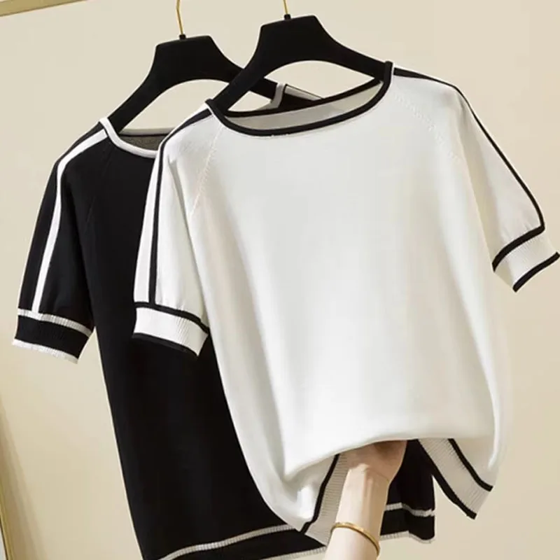 Sommer Kurzarm Oansatz Gestrickte Frauen Pullover Pullover Casual Stricken Pullover Frauen Tops Blusas Mujer De Moda 2024 Verano J996