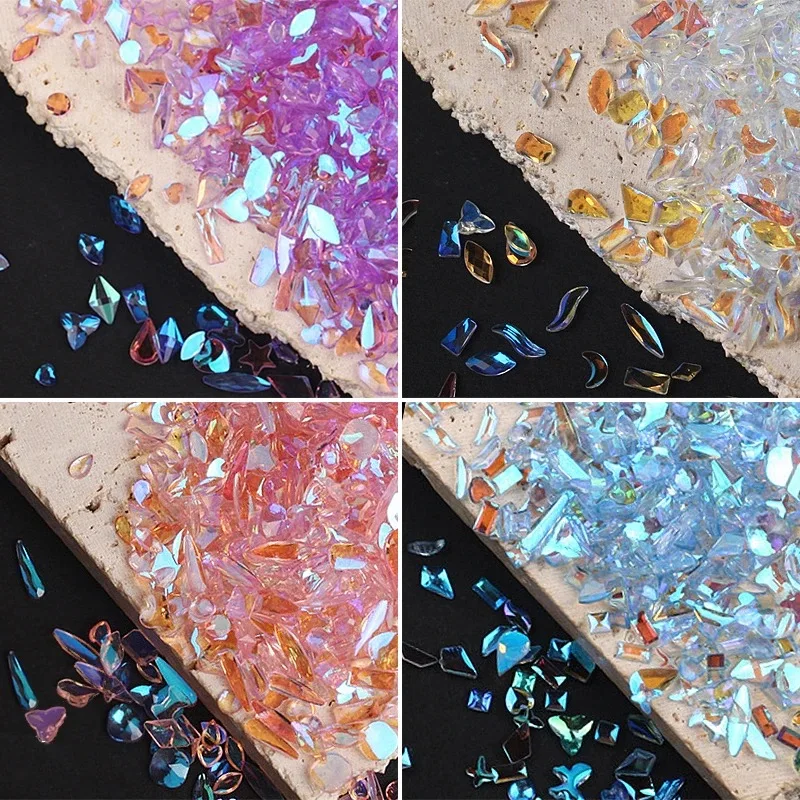 100 Stück Aurora Nail Art Strasssteine in verschiedenen Formen, 3D-Harz, flache Rückseite, AB-Kristall für Nagelkunst, Basteldekoration, Mix-Stil Image