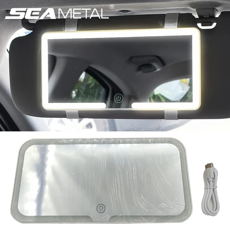 SEAMETAL Auto-LED-Make-up-Spiegel, 3-farbige Helligkeit, dimmbar, HD-Sonnenblende, Kosmetikspiegel, Touchscreen, Innen-Make-up-Spiegel
