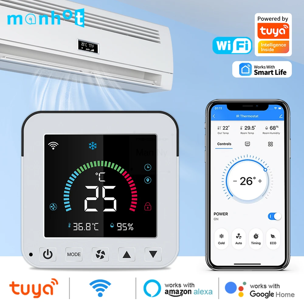 Tuya Smart Klimaanlage IR Fernbedienung Timer WiFi Temperatur Feuchtigkeit Sensor Monitor Thermostat LCD Touch Screen Alexa Image